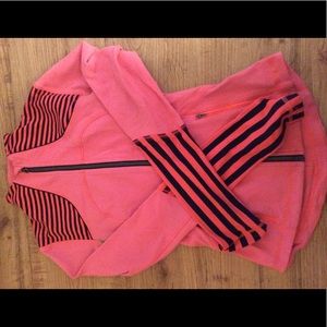 Lululemon define coral + black striped zip up